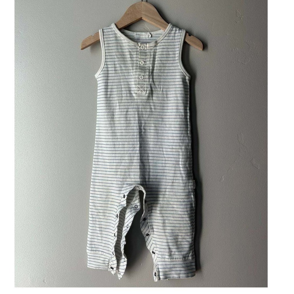 Miles Brand Stripe Henley Romper 18M Coastal Navy Cotton Scandi Baby Nautical